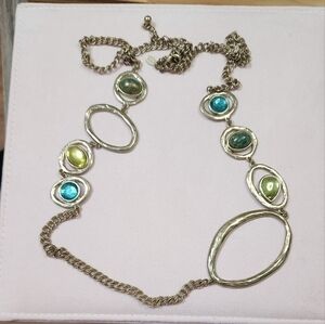 Chico's Faux Stone Abstract Large Hoop Brass Colored Chain Oversized Necklace